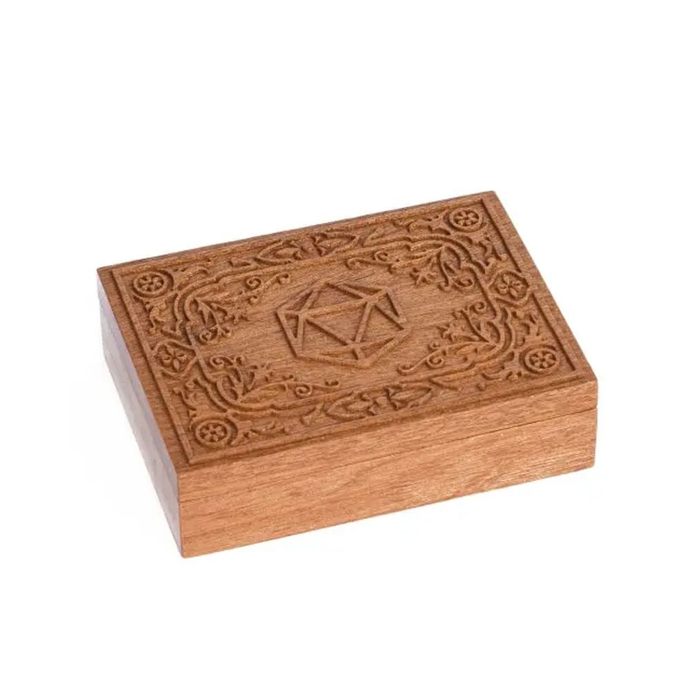 Engraved D20 Dice Wood Box for Dungeons & Dragons